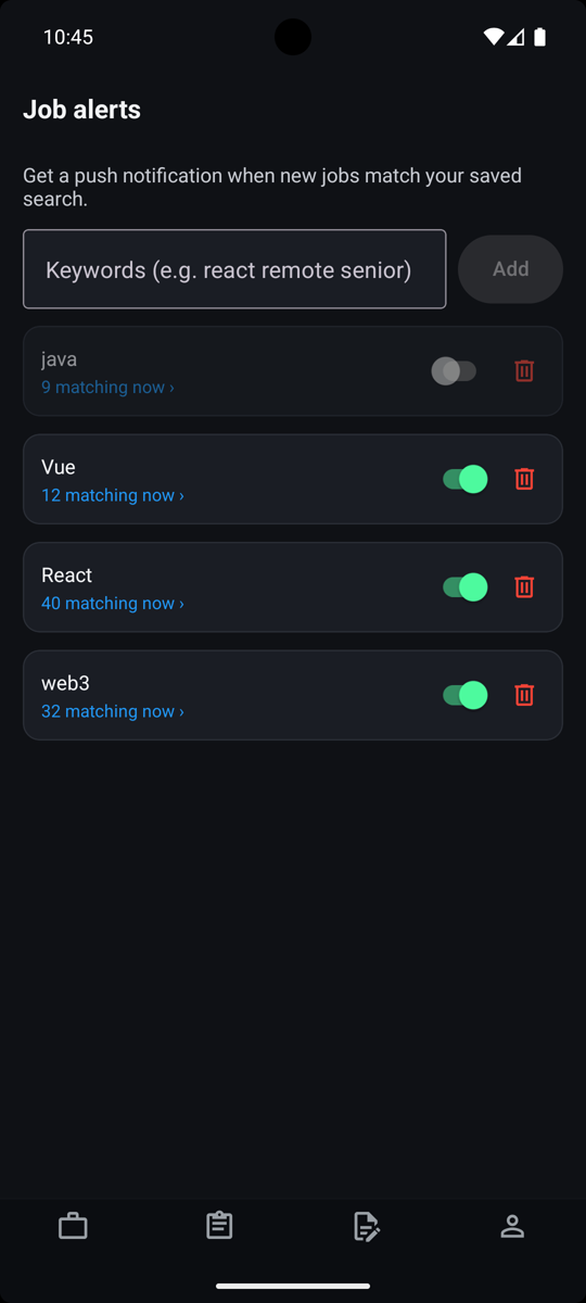 Saved job alerts that notify you of matching roles